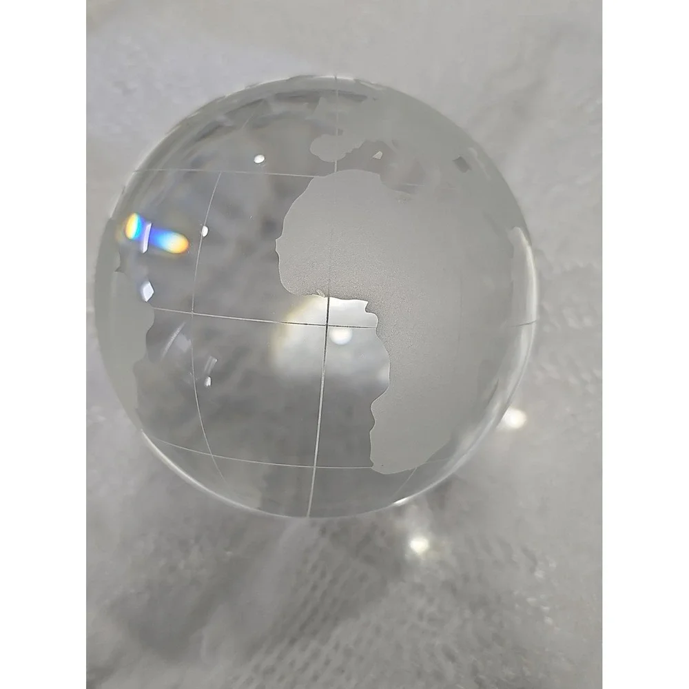 Vintage World Globe Paperweight Clear Frosted Glass Ball 3